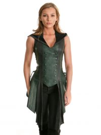 Riding hood leather dress with split tails