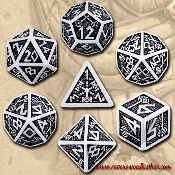 Dwarven Dice Set-White & Black – Ravenswood Leather ...