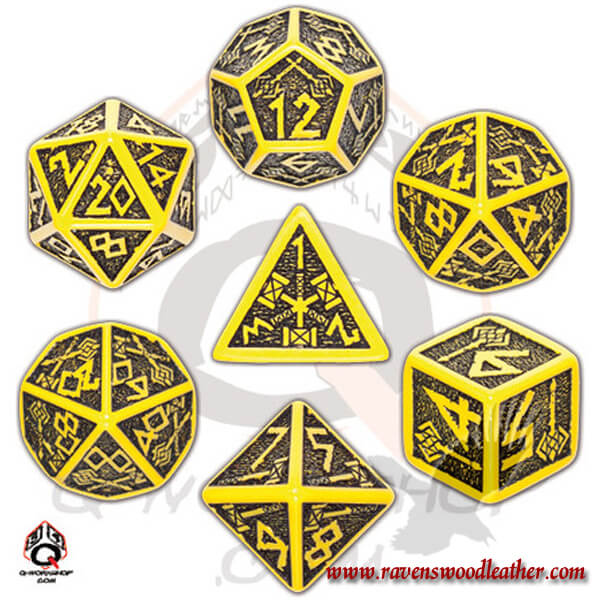 Dwarven Dice Set-Yellow & Black – Ravenswood Leather ...