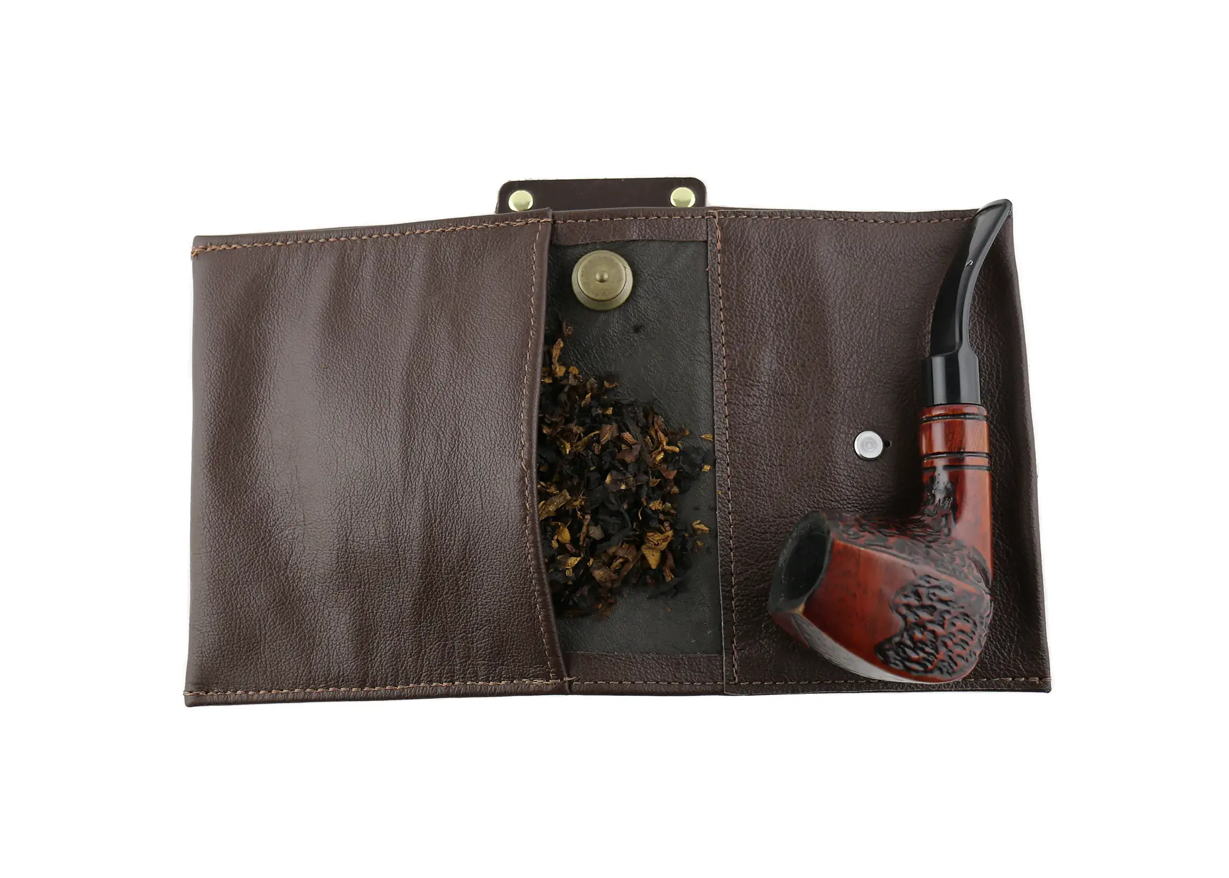 Black leather tobacco pouch for 1 pipe with a vintage style - La Pipe Rit