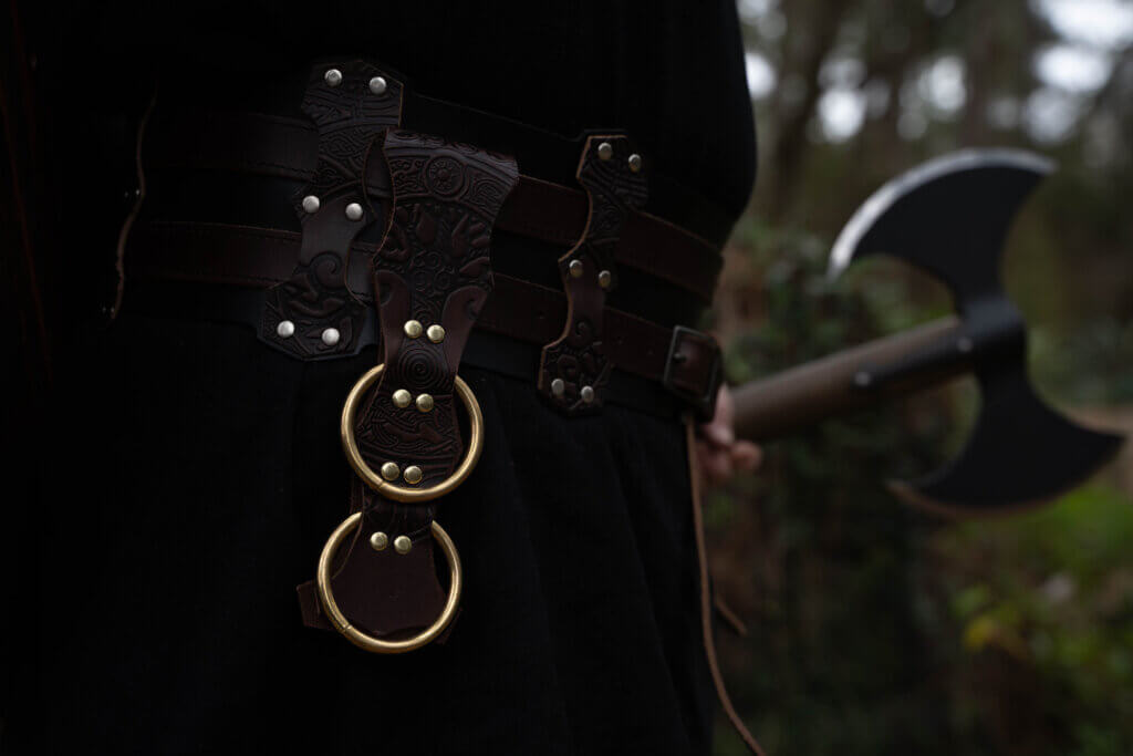 Viking Axe Frog: Leather Axe Holster with Thor's Hammer Design