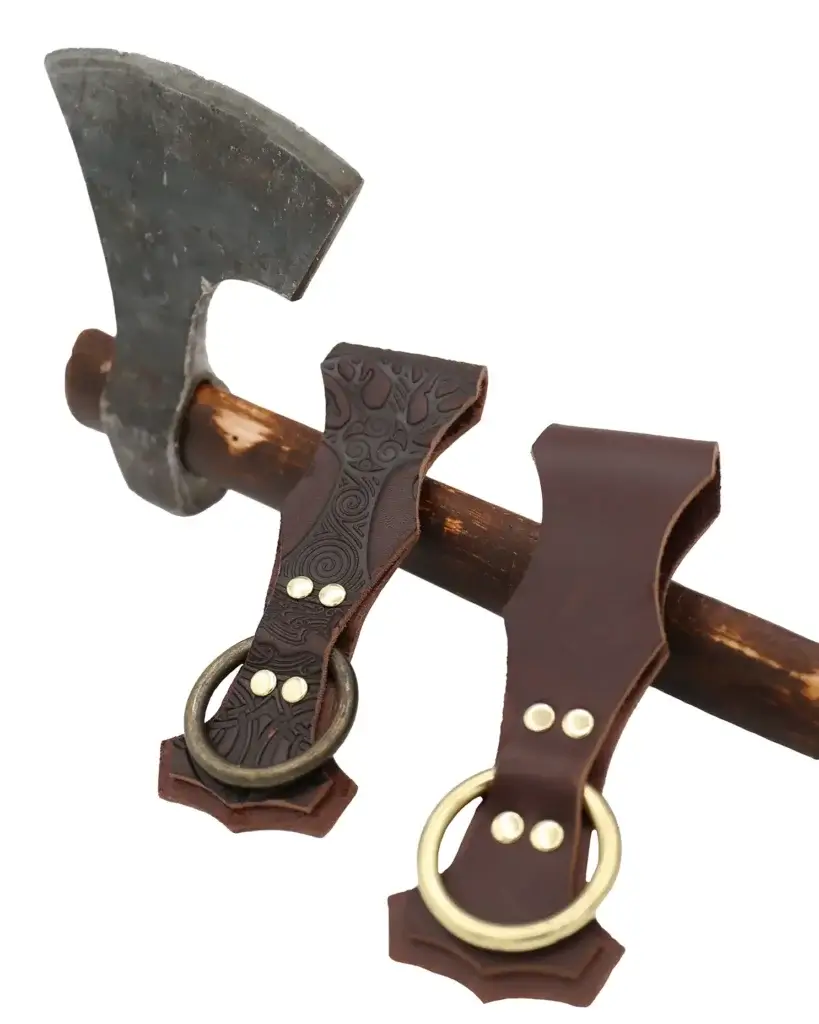 Viking Axe Frog: Leather Axe Holster with Thor's Hammer Design