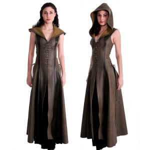Ranger Long Dress: hooded Medieval leather dress
